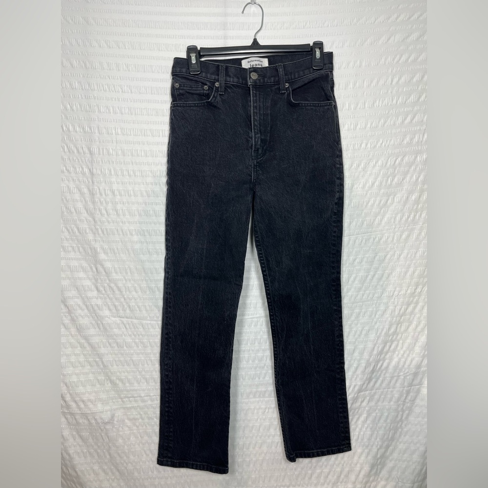 Reformation Women’s Liza High Rise Straight Leg Crop Faded Black Jeans size 28